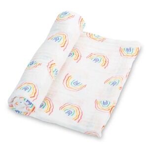Lolly Banks Rainbow Muslin Swaddle 47"x47" Somewhere over the Rainbow Cotton NEW
